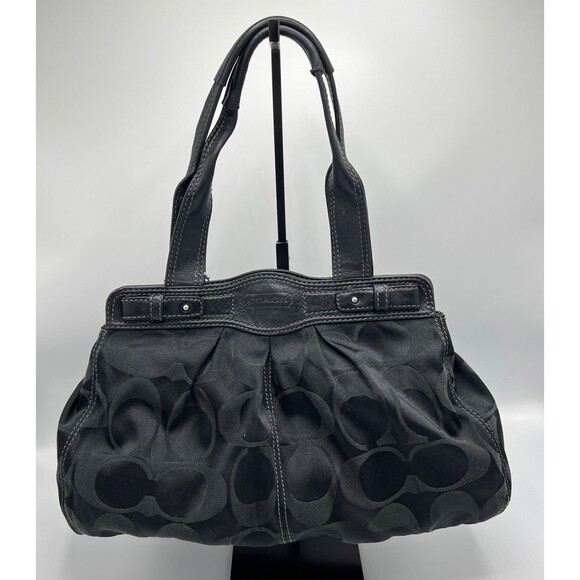 Coach Signature Sateen Garnet Satchel Shoulder Bag Silver/Black No F13906 - Picture 2 of 15